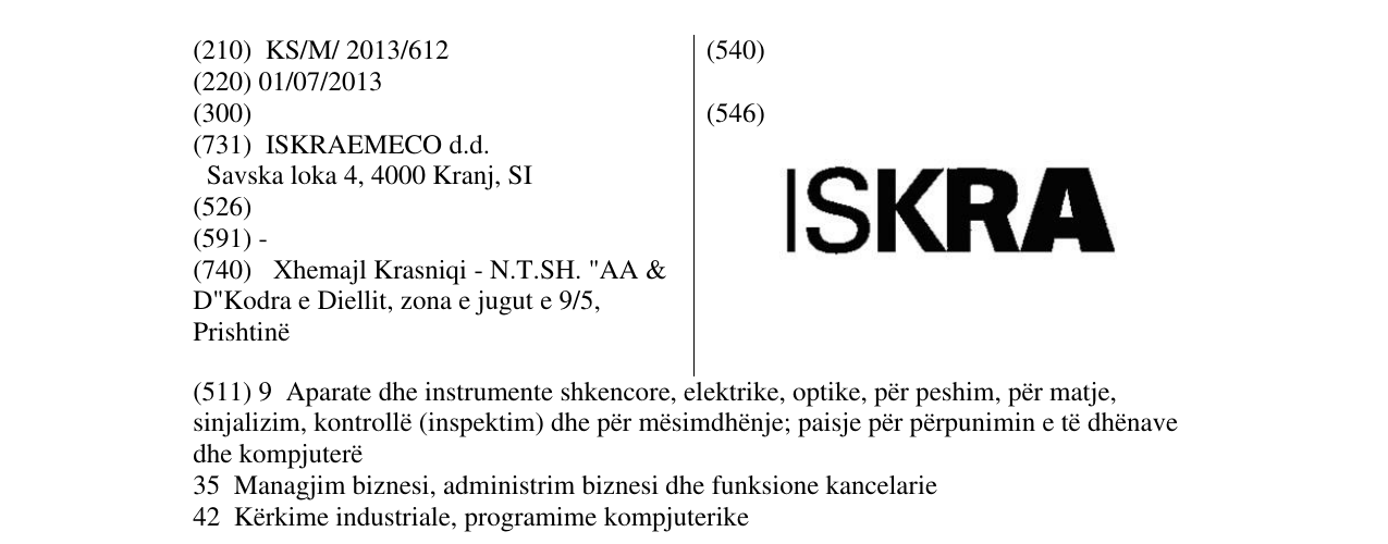 Zëri i markës ISKRA në buletin