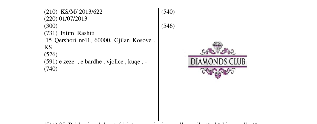 Zëri i markës DIAMONDS CLUB në buletin