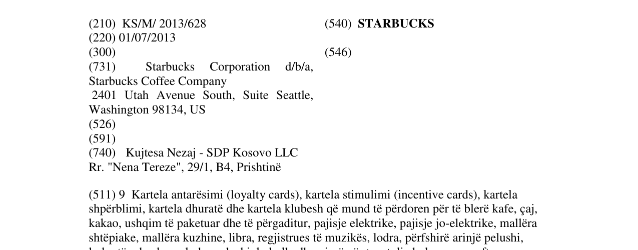 Zëri i markës STARBUCKS në buletin