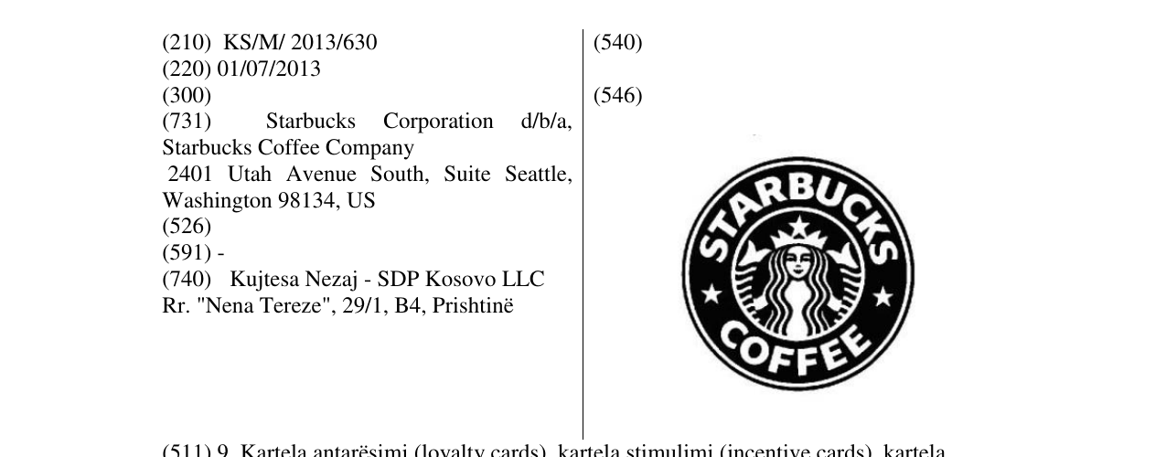 Zëri i markës STARBUCKS COFFEE në buletin