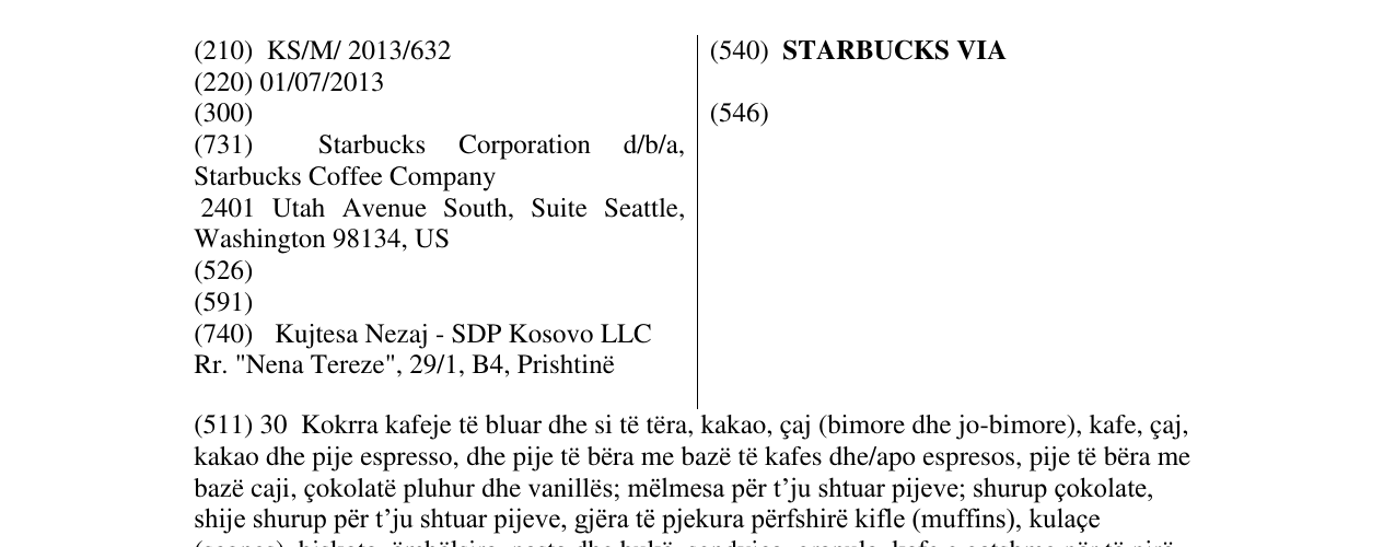 Zëri i markës STARBUCKS VIA në buletin