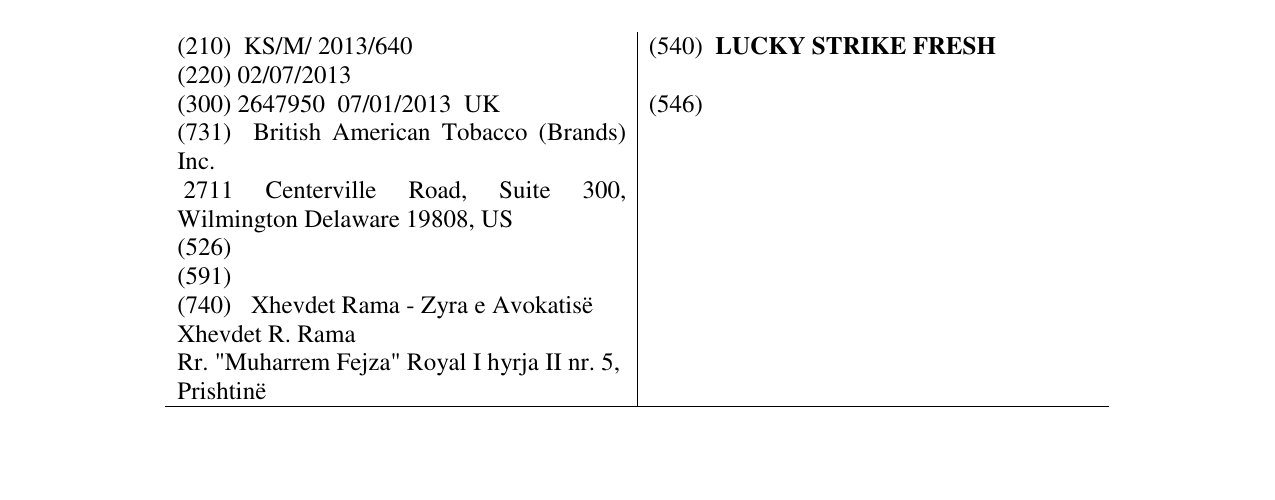 Zëri i markës LUCKY STRIKE FRESH në buletin