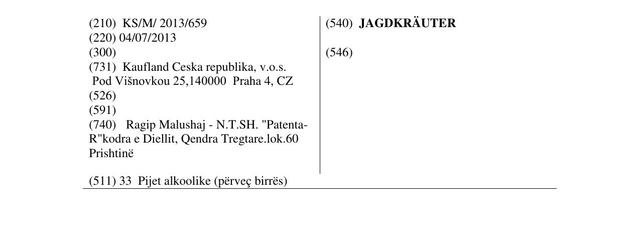 Zëri i markës JAGDKRÄUTER në buletin