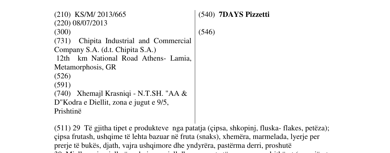 Zëri i markës 7DAYS Pizzetti në buletin