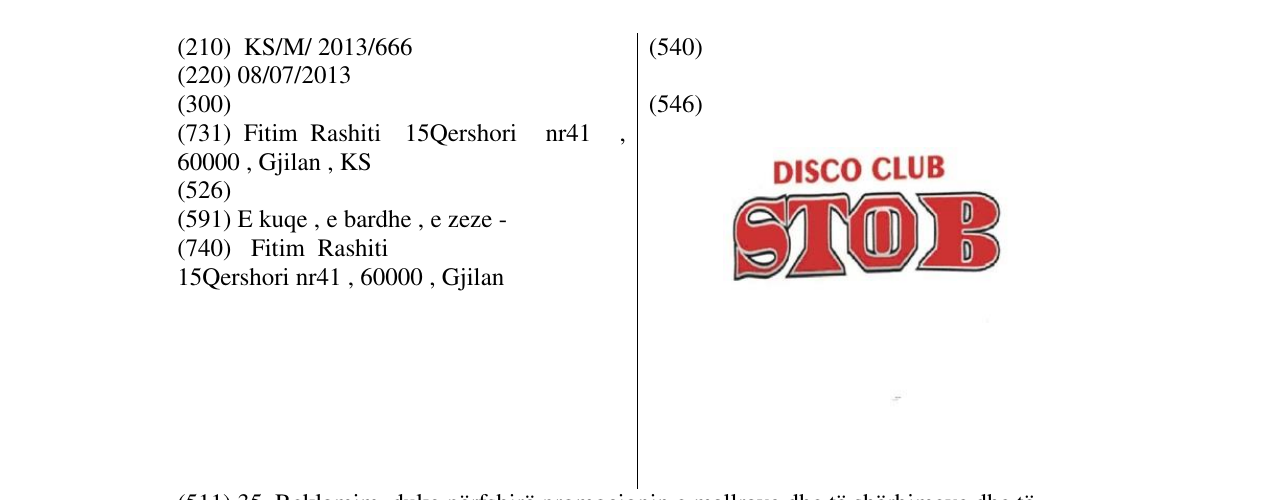 Zëri i markës DISCO CUB STOB në buletin