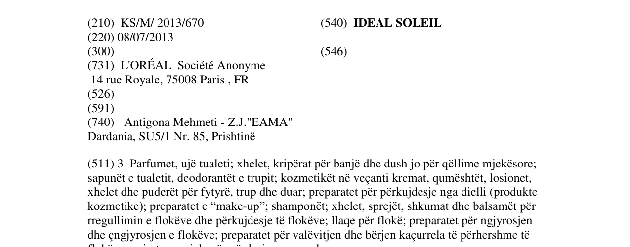 Zëri i markës IDEAL SOLEIL në buletin