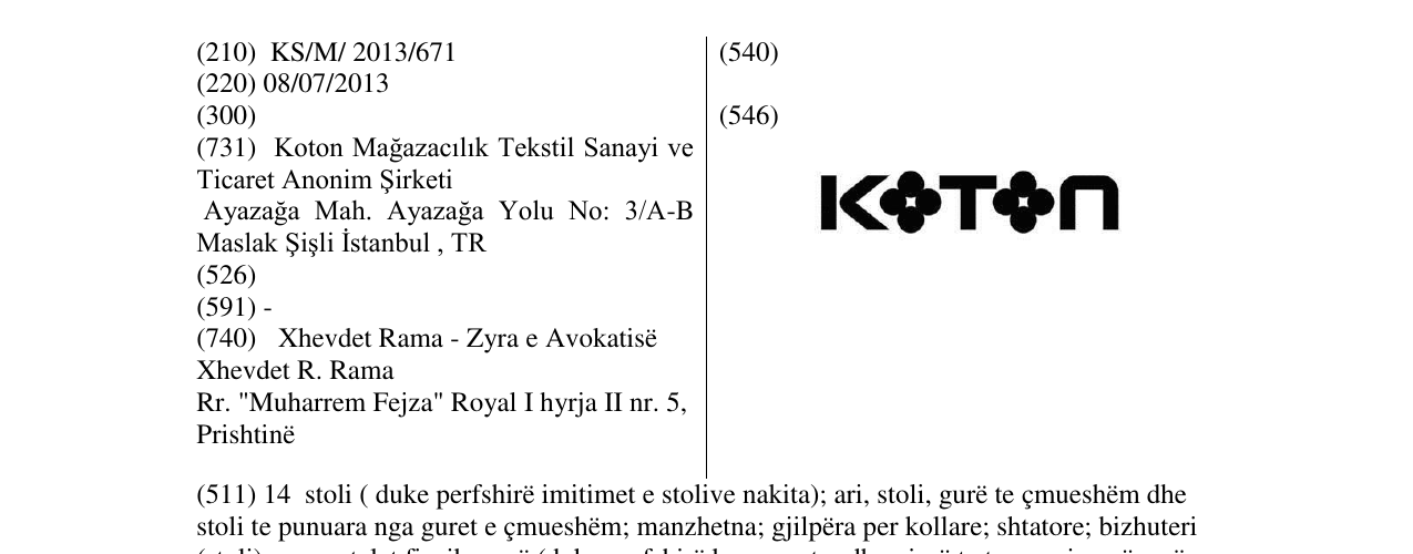 Zëri i markës KOTON në buletin