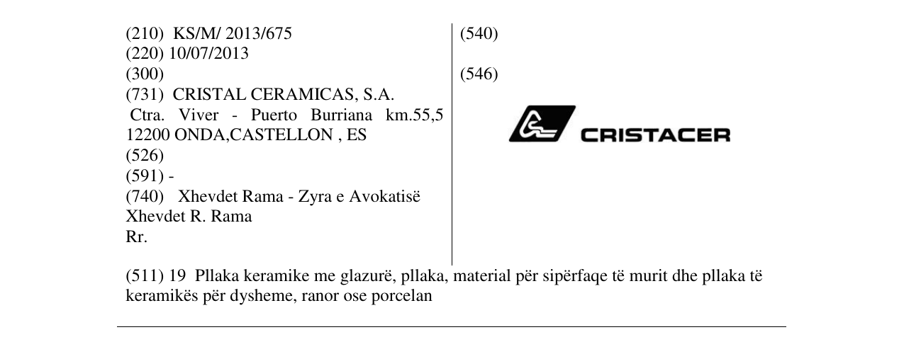 Zëri i markës CRISTACER në buletin