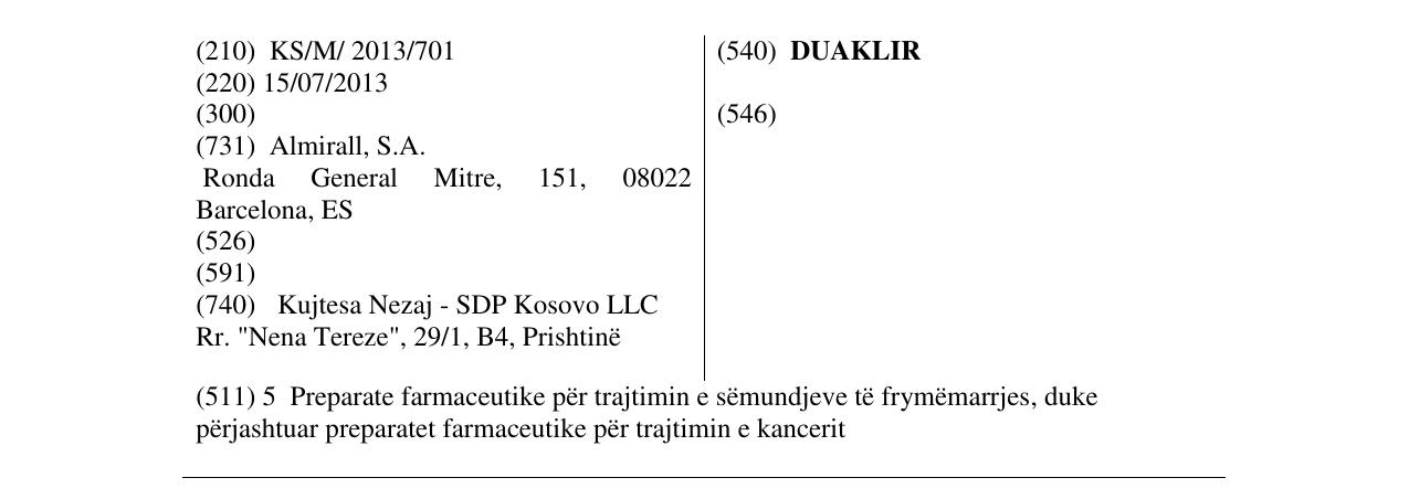 Zëri i markës DUAKLIR në buletin
