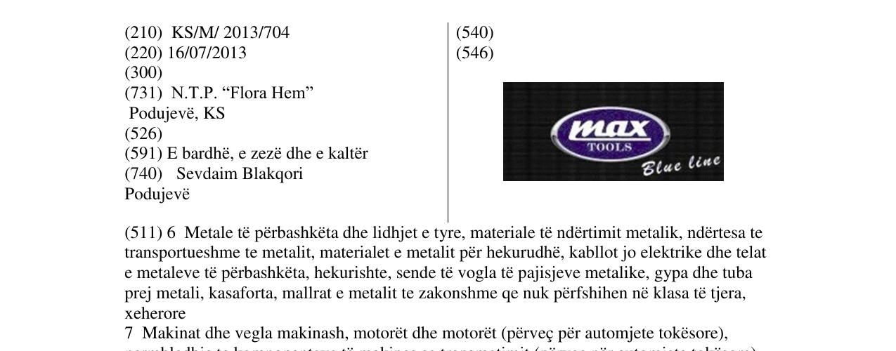 Zëri i markës max TOOLS Blue line në buletin