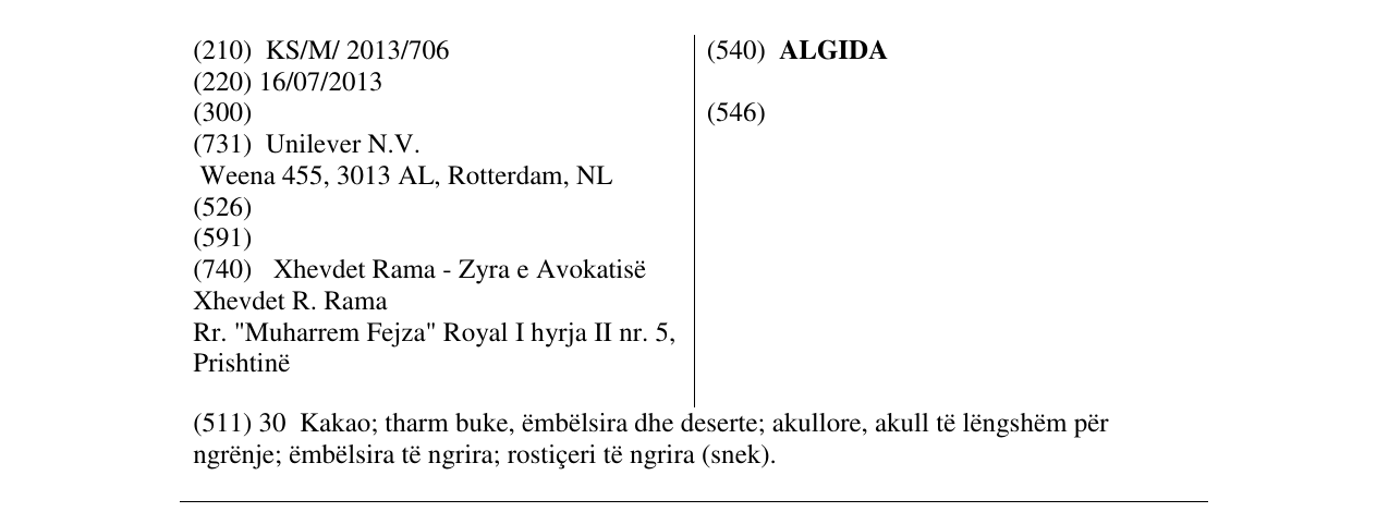 Zëri i markës ALGIDA në buletin