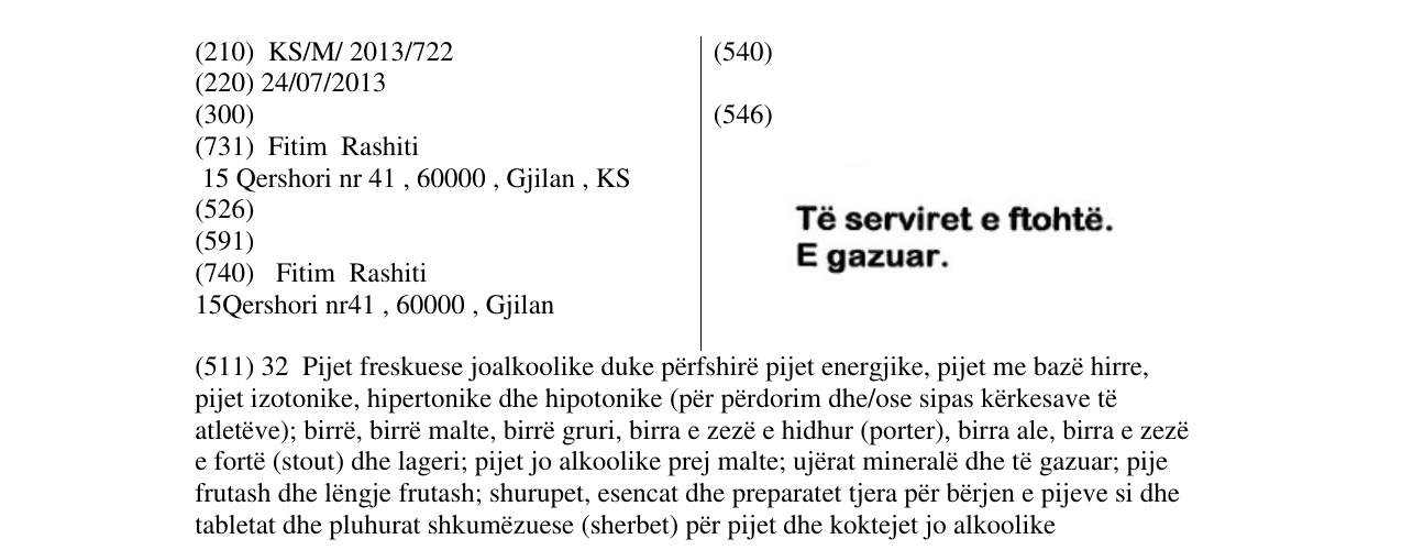 Zëri i markës Te serviret e ftohtë. E gazuar në buletin