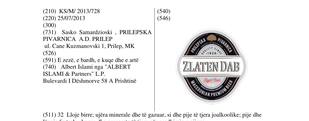 Zëri i markës ZLATEN DAB në buletin