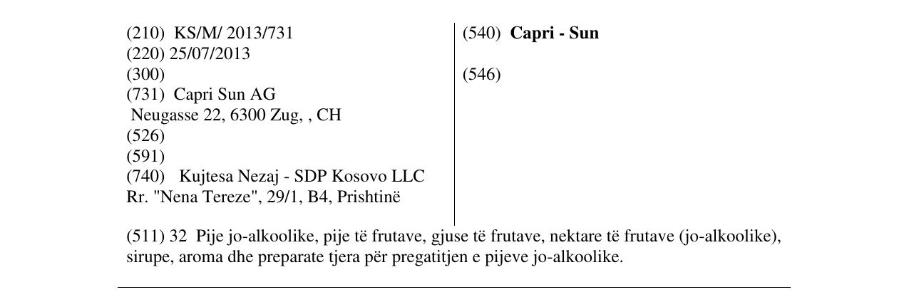 Zëri i markës Capri - Sun në buletin