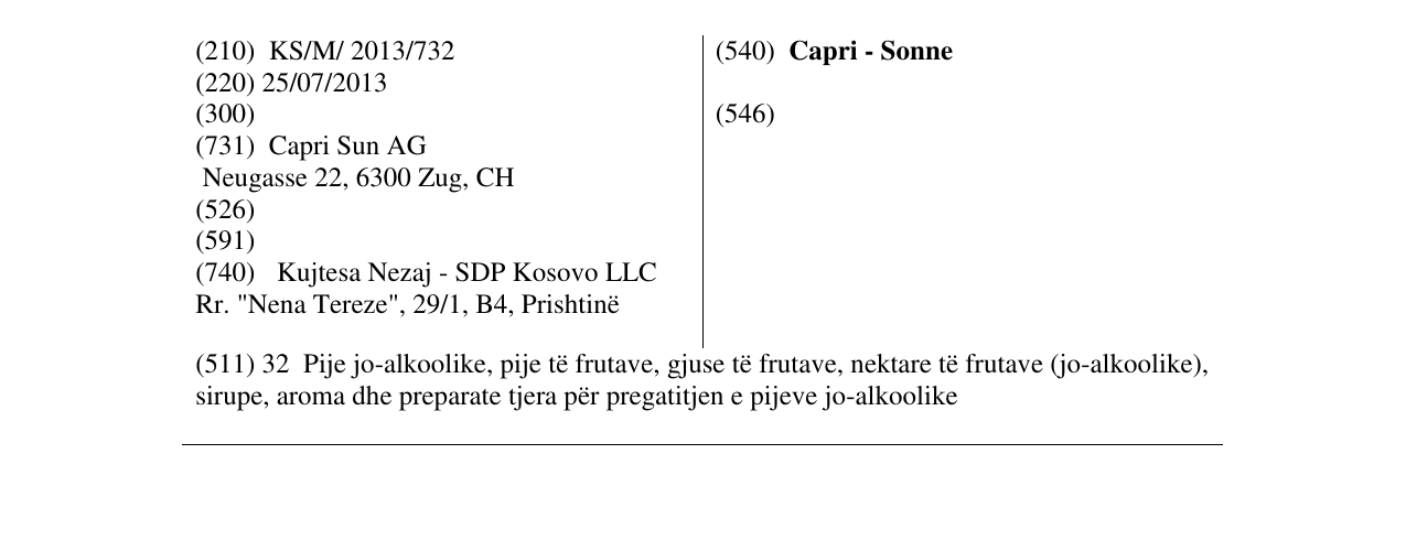 Zëri i markës Capri - Sonne në buletin