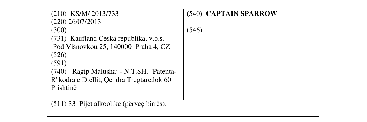 Zëri i markës CAPTAIN SPARROW në buletin