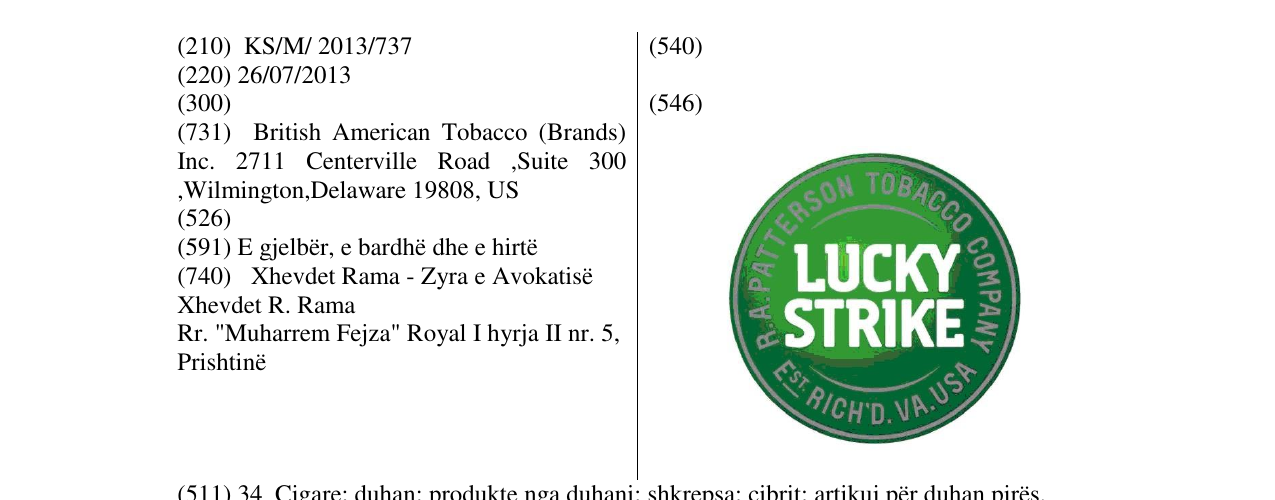 Zëri i markës LUCKY STRIKE në buletin