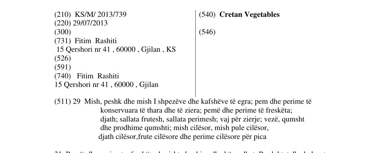 Zëri i markës Cretan Vegetables në buletin