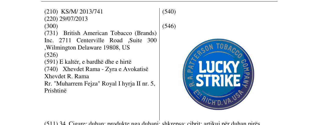Zëri i markës LUCKY STRIKE në buletin