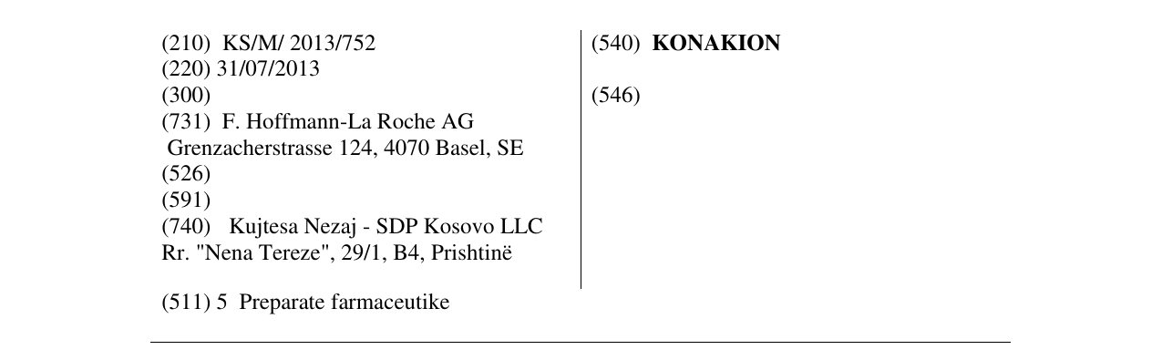Zëri i markës KONAKION në buletin