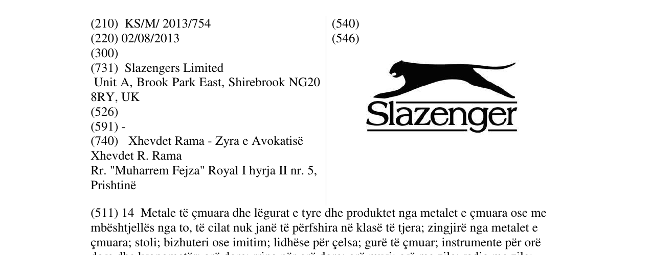 Zëri i markës Slazenger në buletin