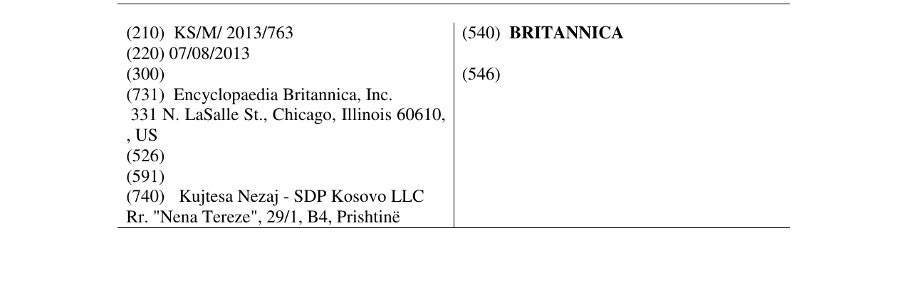 Zëri i markës BRITANNICA në buletin