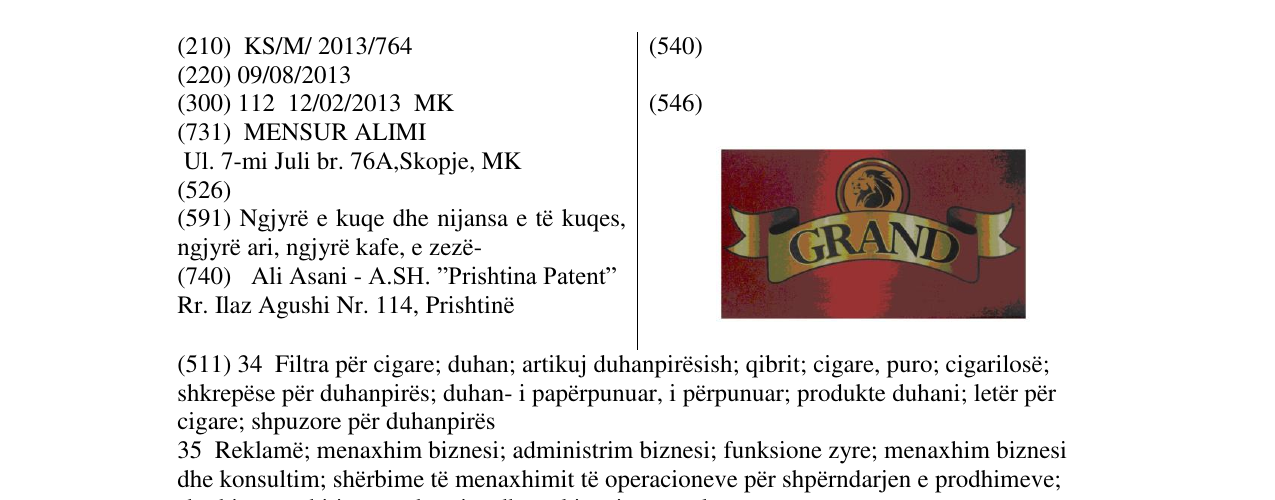 Zëri i markës GRAND në buletin