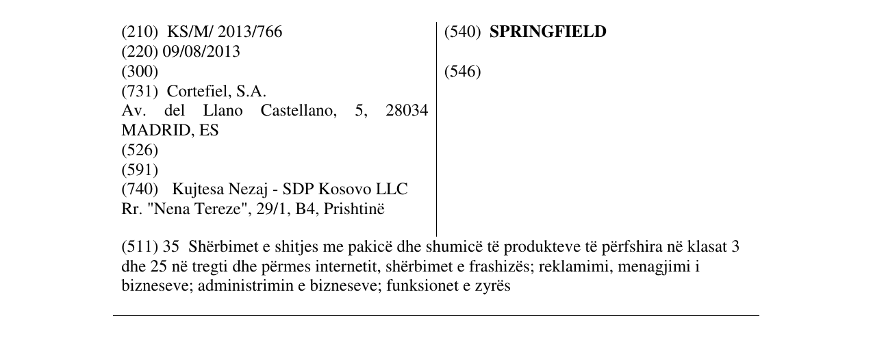 Zëri i markës SPRINGFIELD në buletin