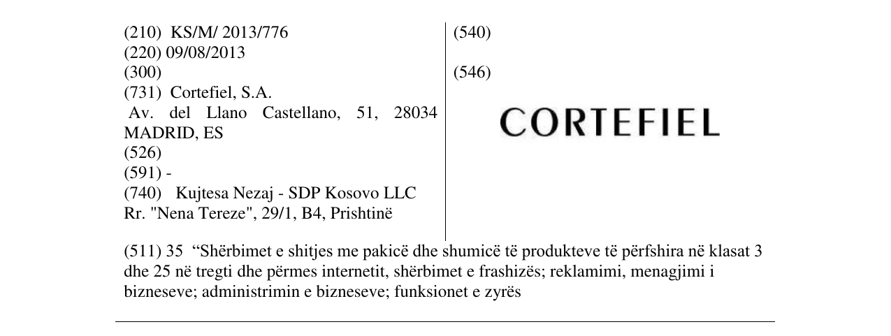 Zëri i markës CORTEFIEL në buletin