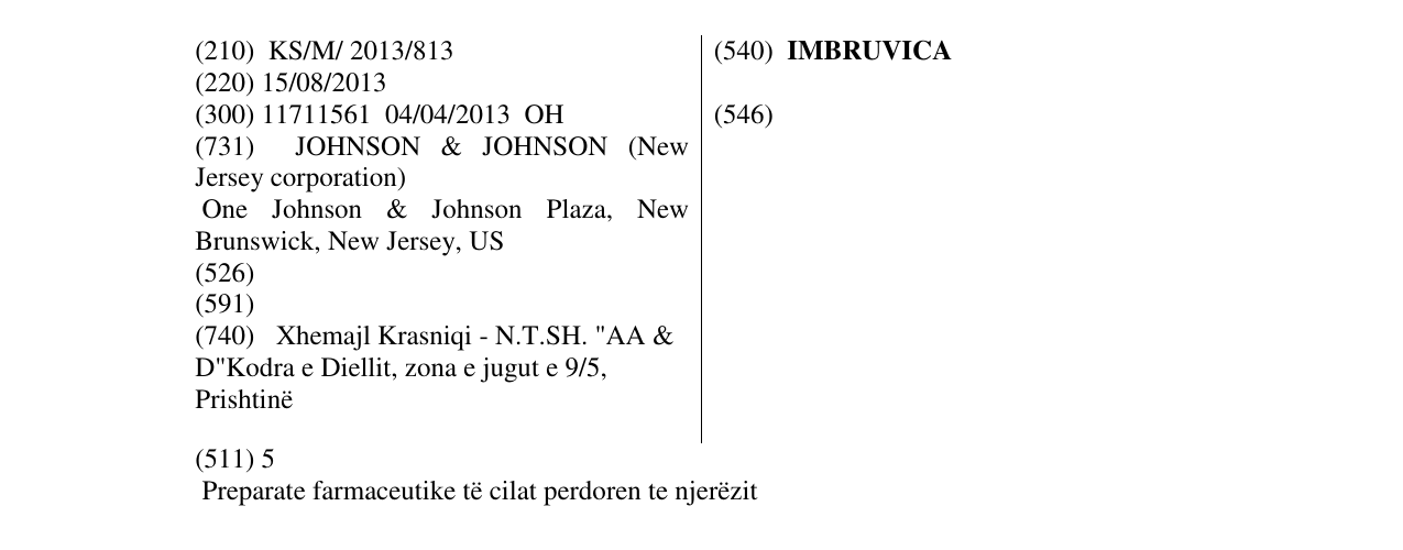 Zëri i markës IMBRUVICA në buletin