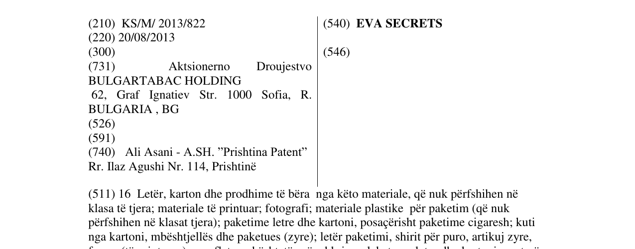 Zëri i markës EVA SECRETS në buletin