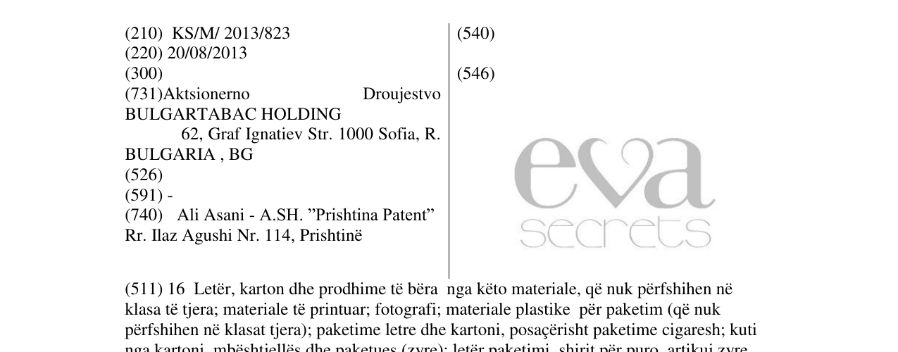 Zëri i markës EVA SECRETS në buletin