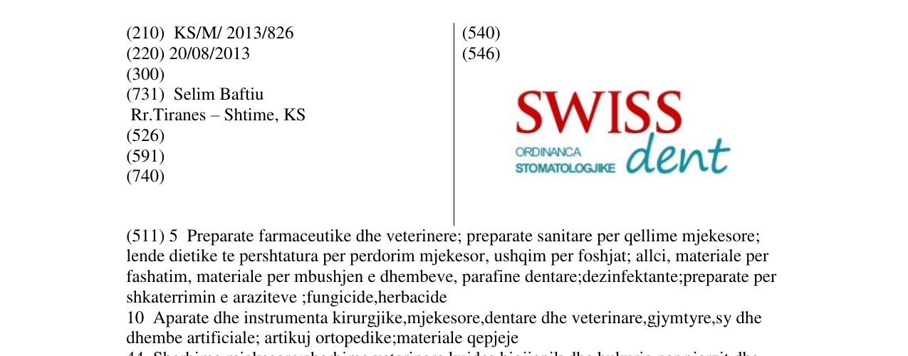 Zëri i markës SWISS dent në buletin
