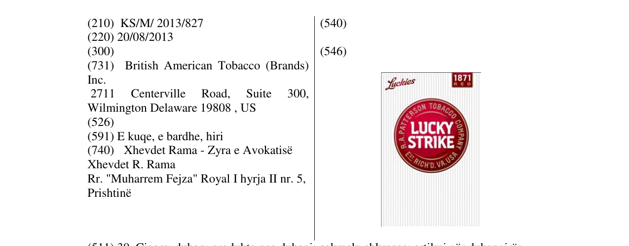 Zëri i markës LUCKY STRIKE në buletin