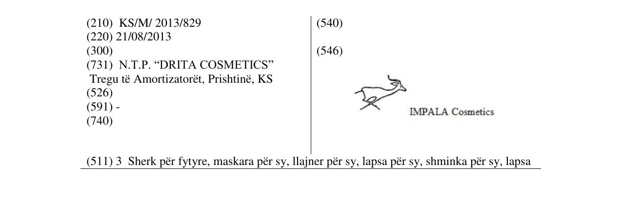 Zëri i markës IMPALA Cosmetics në buletin