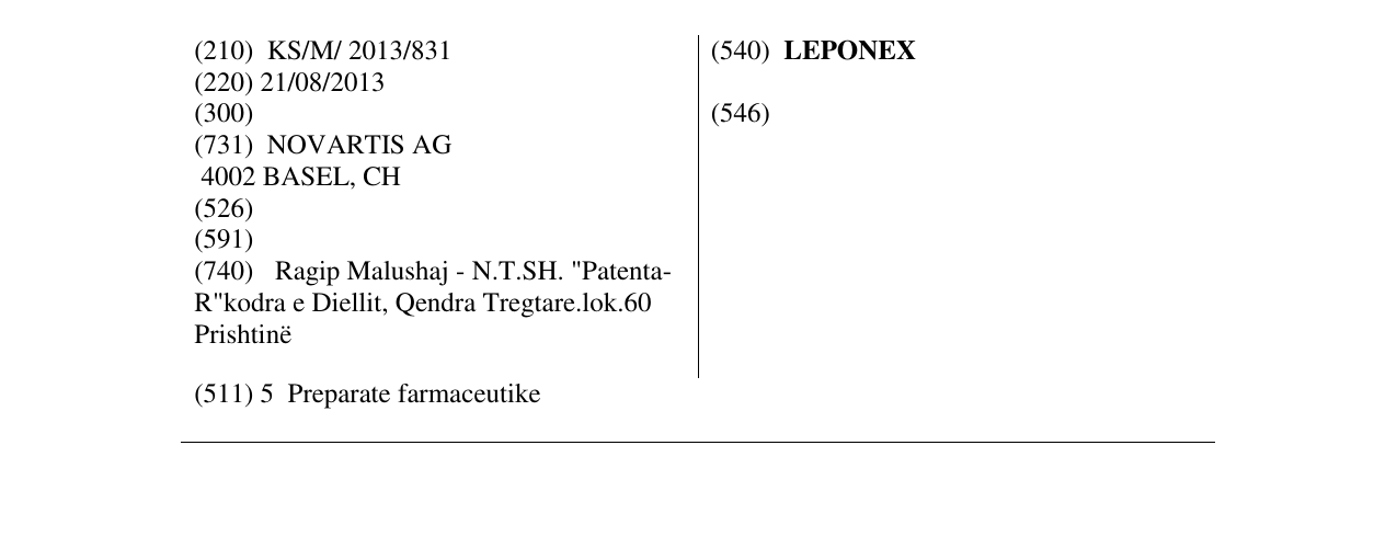 Zëri i markës LEPONEX në buletin