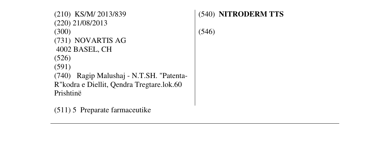 Zëri i markës NITRODERM TTS në buletin