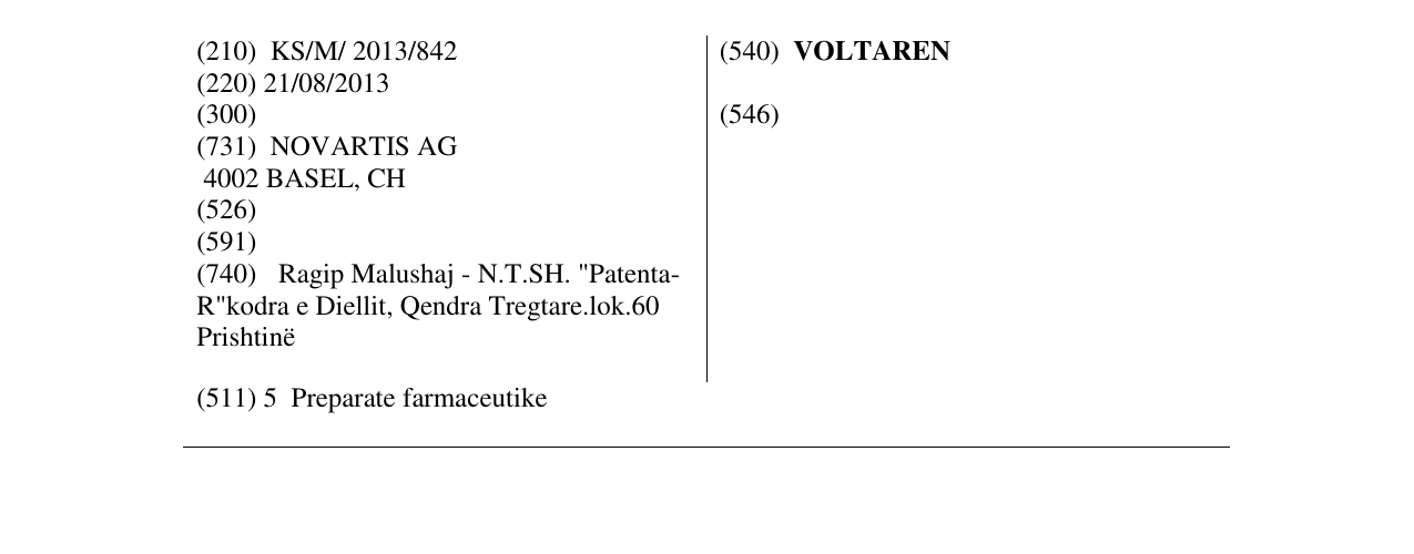 Zëri i markës VOLTAREN në buletin