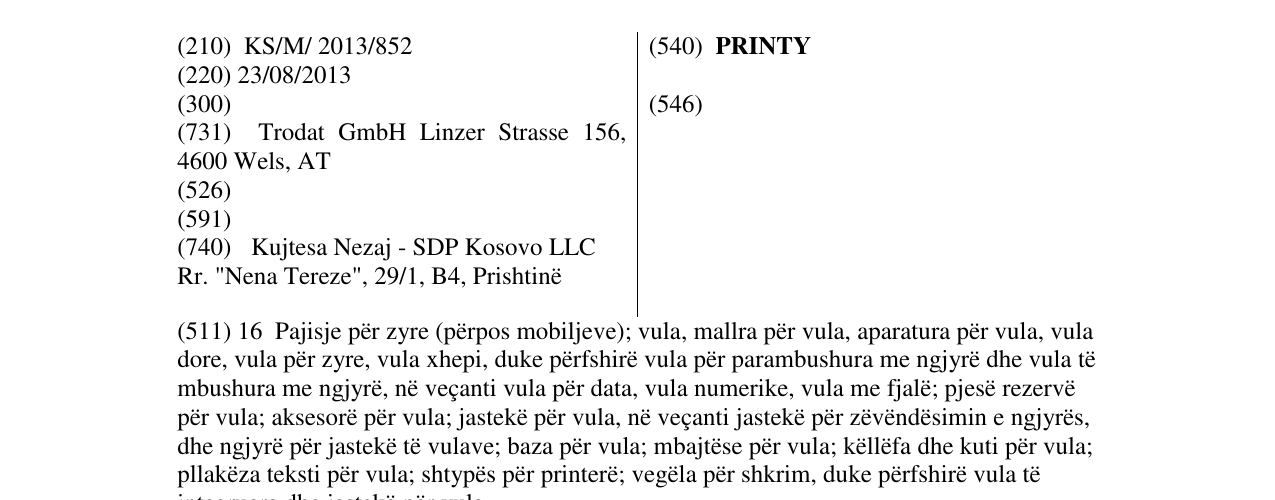 Zëri i markës PRINTY në buletin