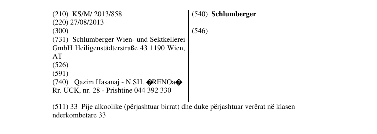 Zëri i markës Schlumberger në buletin