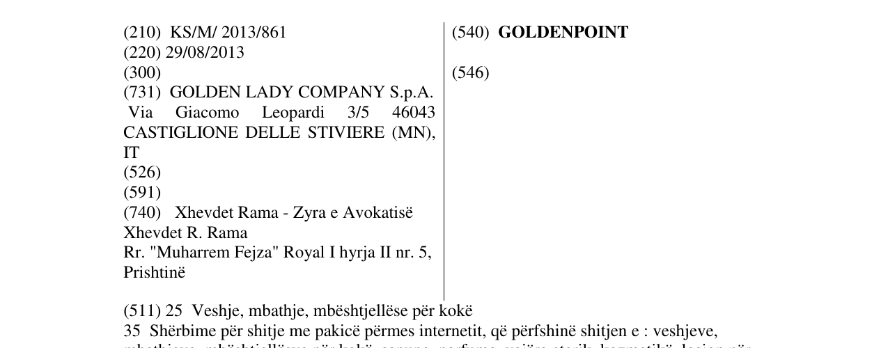 Zëri i markës GOLDENPOINT në buletin