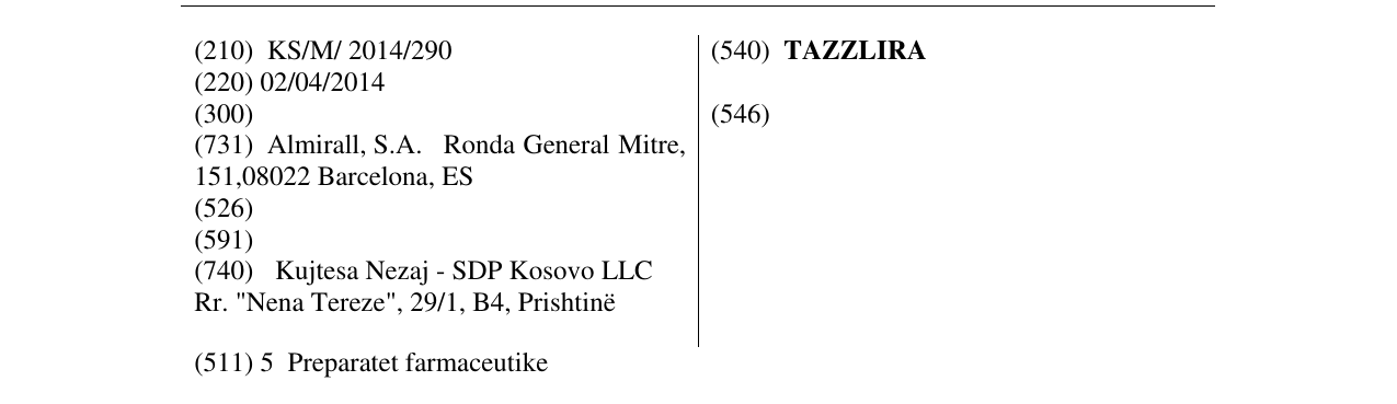 Zëri i markës TAZZLIRA në buletin