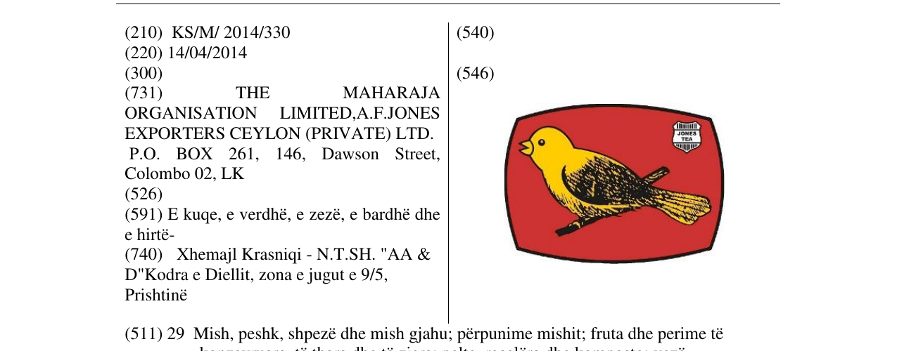 Zëri i markës JONES TEA në buletin