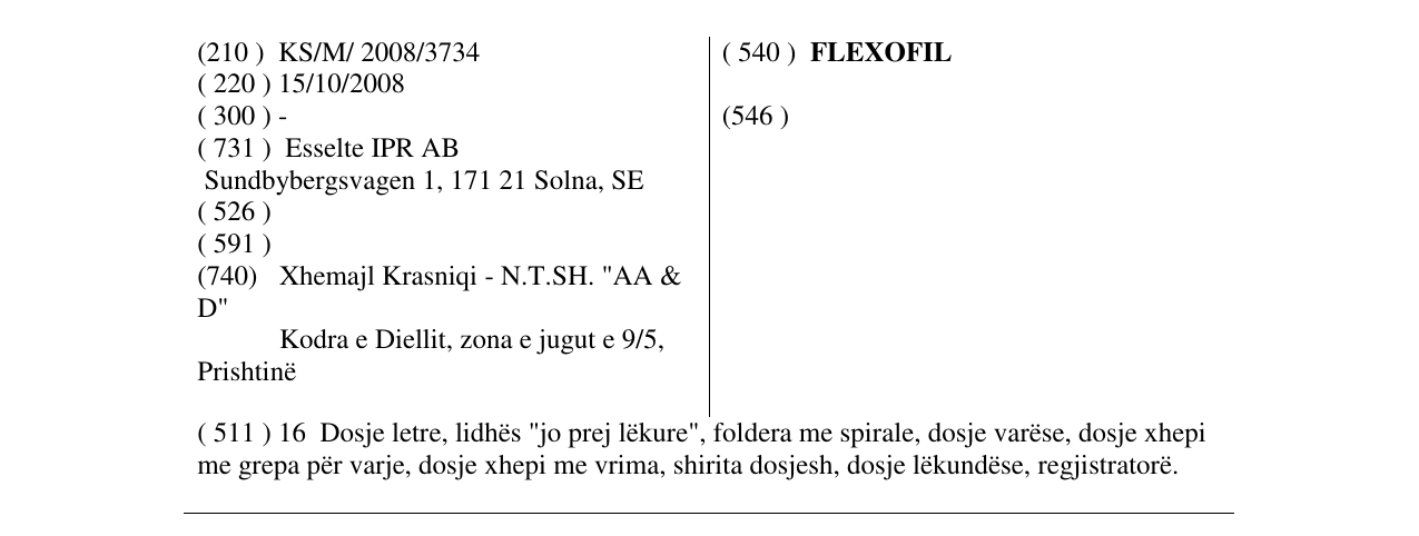 Zëri i markës FLEXOFIL në buletin