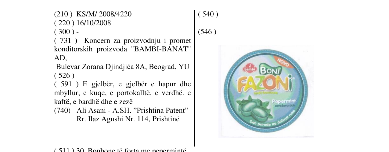 Zëri i markës BONI FAZONI në buletin