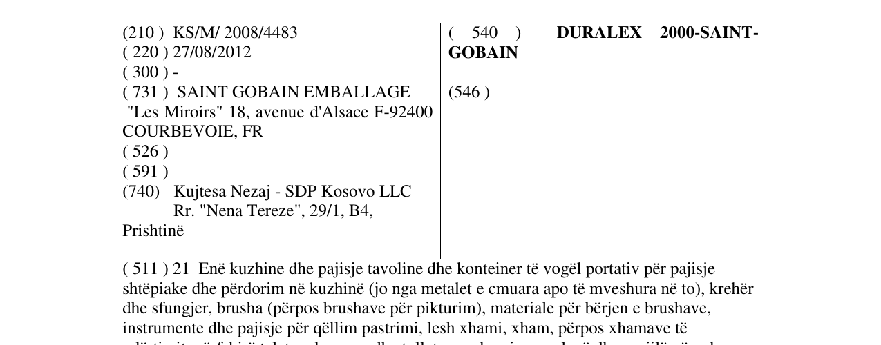 Zëri i markës DURALEX 2000-SAINT- GOBAIN në buletin