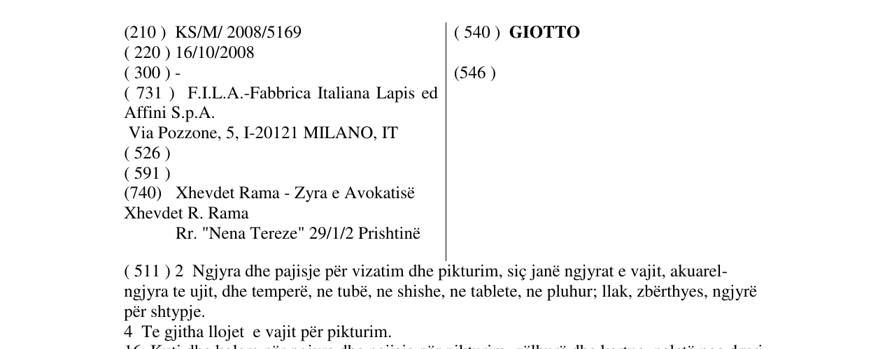 Zëri i markës GIOTTO në buletin
