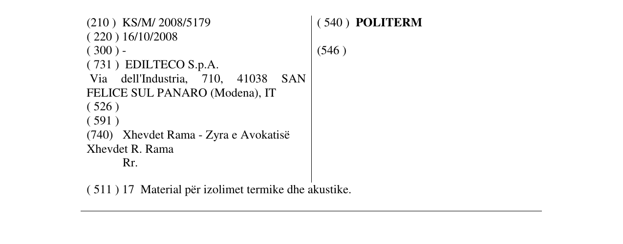 Zëri i markës POLITERM në buletin