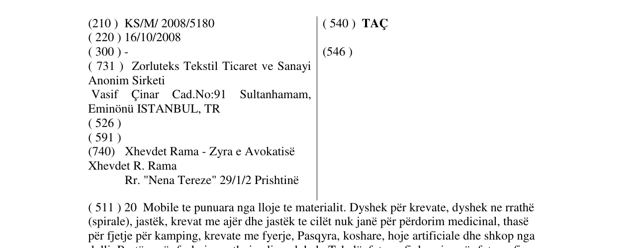 Zëri i markës TAÇ në buletin