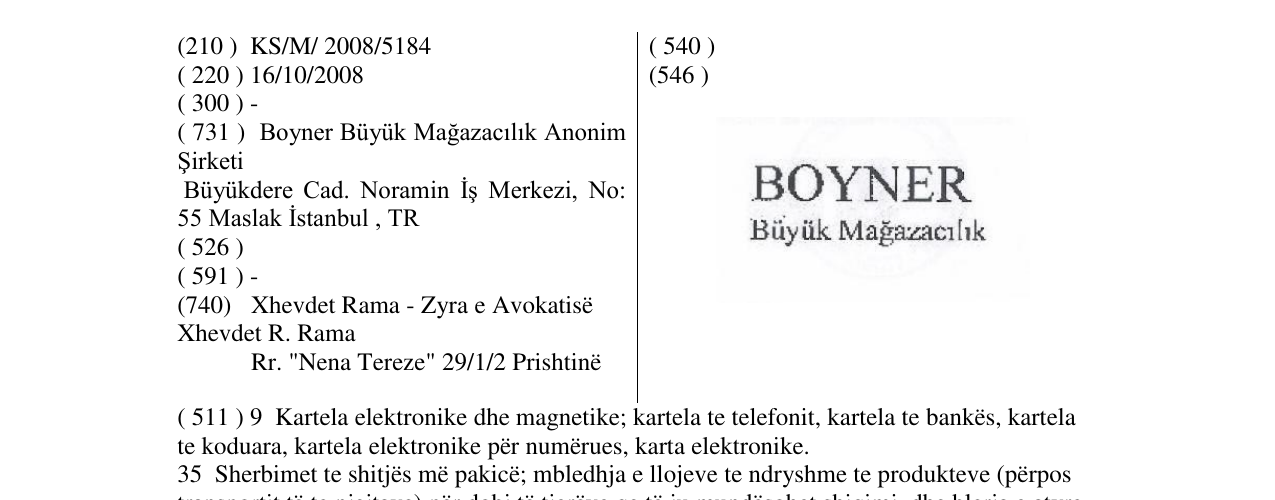 Zëri i markës BOYNER Büyük Mağazacılık në buletin